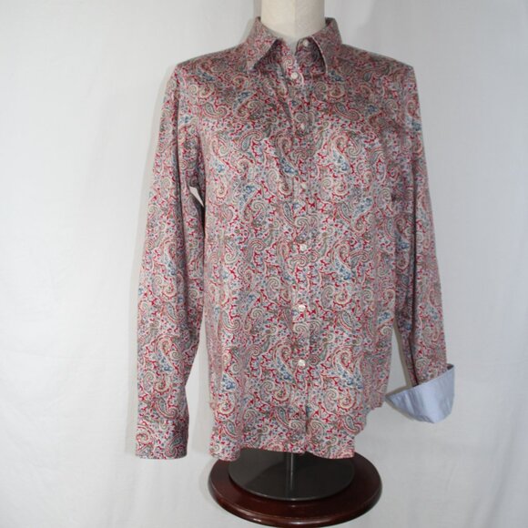 Chaps Women's No Iron  Multicolor 100 % Cotton Long Sleeve Button Shirt Size L - Picture 1 of 10